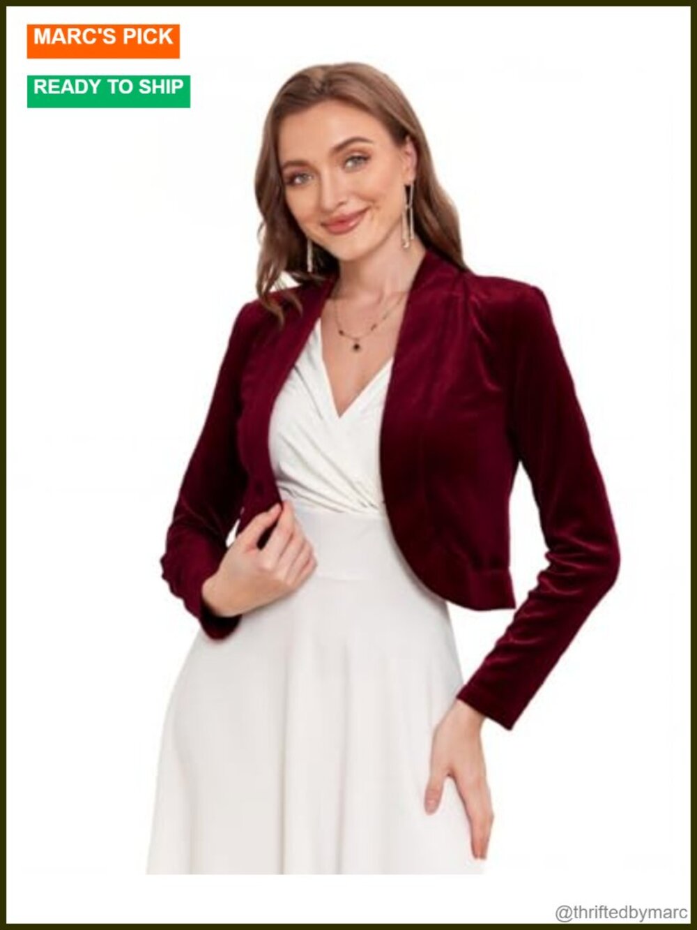 Knit Velvet Long Sleeve Open Front Cropped Shrug Bolero Cardigan